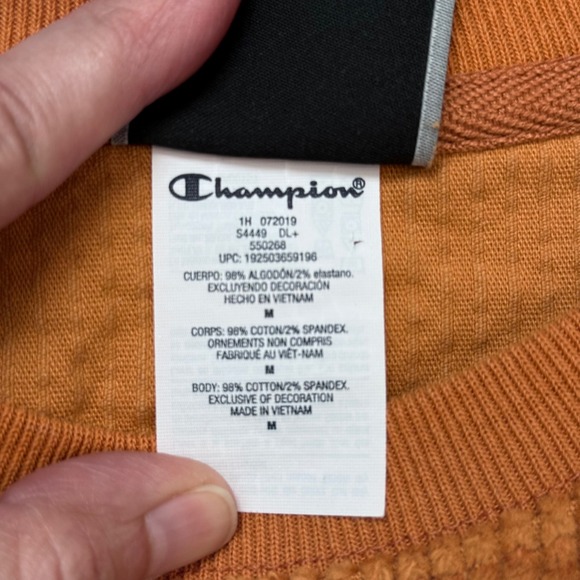 Champion Corduroy Crewneck Sweatshirt Orange Logo Medium Mens - Picture 6 of 8
